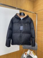 Prada Enameled Triangle Logo Drawstring Hooded Quilted Down Jacket