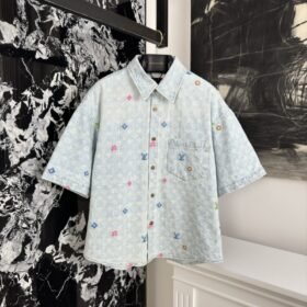 LV co-branded embroidered denim short sleeve jacket