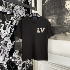 LV short sleeves in dark check pattern with beading