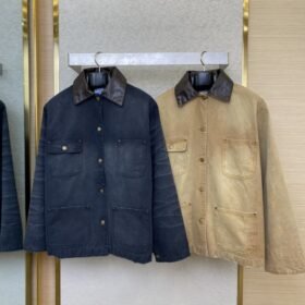 Prada 24SS Leather Collar workwear Jacket Coat Blue