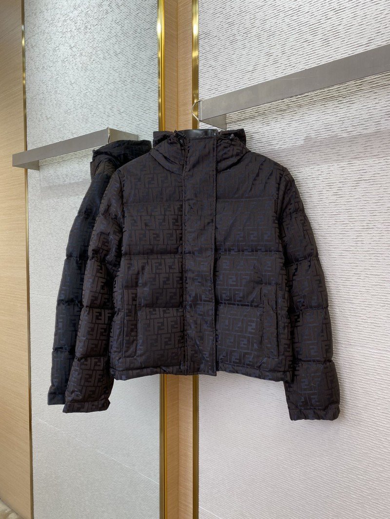 1-4-12.jpg Fendi Double F Full Print Down Jacket Brown - 图片 1