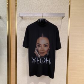Balenciaga Distressed Portrait Print Round Neck Short Sleeve T-Shirt
