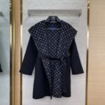 LV Mid-Length Poncho Cashmere Coat Black