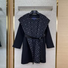 LV Mid-Length Poncho Cashmere Coat Black
