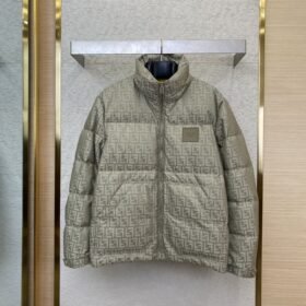 Fendi printed offset labelled down jacket brown