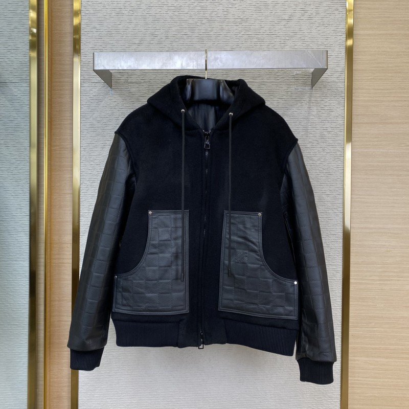 wsxc1729307202631_0.jpg LV Leather Hooded Baseball Jacket - 图片 1