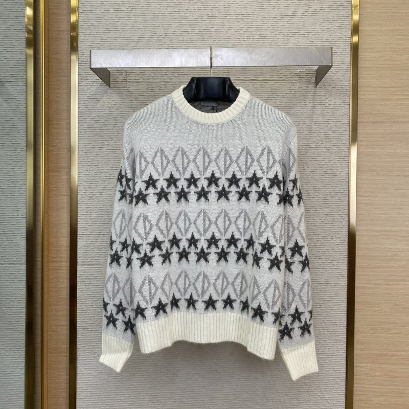 wsxc1729312682548_0.jpg Dior Colour Block Pentagram Jacquard Wool Crew Neck Sweater - 图片 1