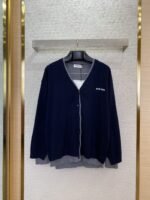 Miu Miu False Two Piece Logo Cardigan Blue