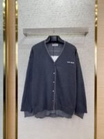 Miu Miu False Two Piece Logo Cardigan Grey