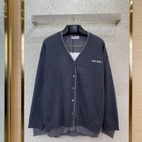 Miu Miu False Two Piece Logo Cardigan Grey