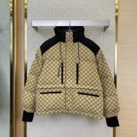 Gucci Full Print Jacquard Removable Down Jacket Brown