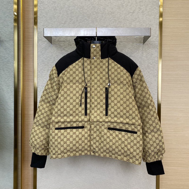 wsxc1731118161271_0.jpg Gucci Full Print Jacquard Removable Down Jacket Brown - 图片 1