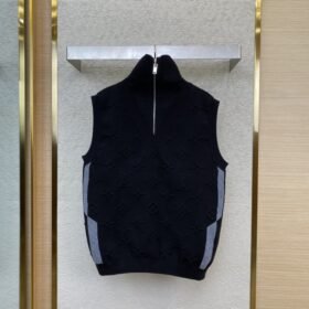 LV Half Zip Knit Dark Embossed Sleeveless Vest