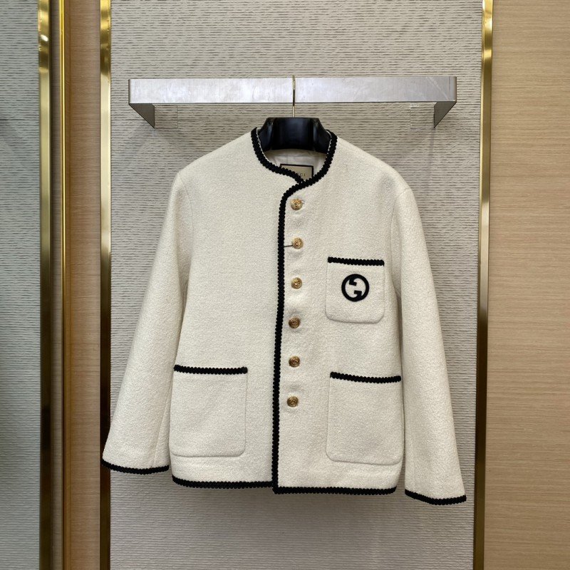 wsxc1733106127866_0.jpg Gucci Badge Logo Tweed Wool Jacket White - 图片 1