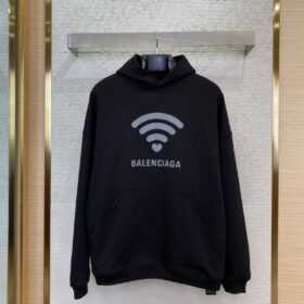 Balenciaga Love Heart Wireless Print Hooded Sweatshirt Black