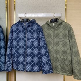 LV diamond check reversible lambswool zip-up jacket green
