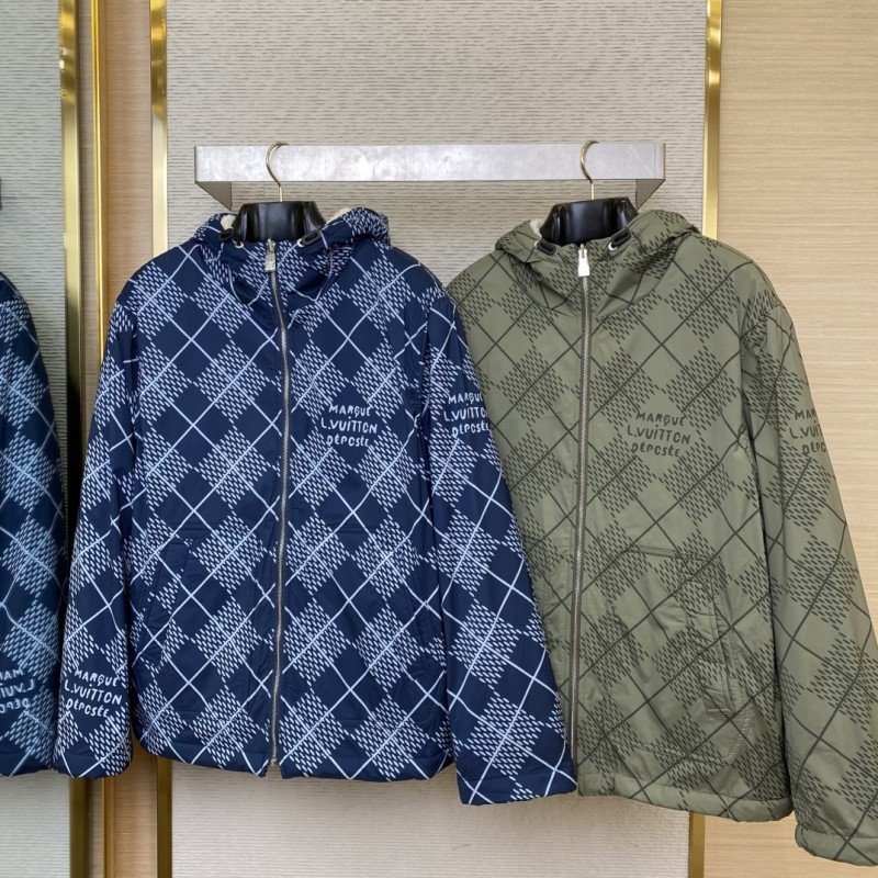 wsxc1734399224967_0.jpg LV Lattice Reversible Lamb??s Wool Zip-Up Jacket Navy - 图片 1