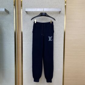 LV Leather Logo Wool Trousers