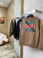 Gucci Logo Print Crew Neck Sweatshirt Khaki - 图片 4