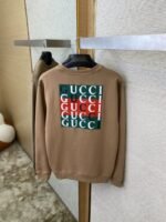 Gucci Logo Print Crew Neck Sweatshirt Khaki - 图片 8
