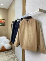 Prada 24SS Leather Collar workwear Jacket Coat Blue - 图片 4