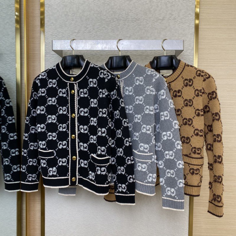 wsxc1735614074120_0.jpg Gucci Shearling Jacquard Knit Cardigan Black - 图片 1