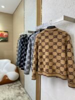 Gucci Shearling Jacquard Knit Cardigan Black - 图片 4