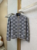 Gucci Shearling Jacquard Knit Cardigan Grey - 图片 5