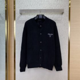 Prada Appliquéd Wool Cardigan Black