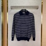 Miu Miu Striped Lapel Sweater Navy