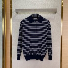 Miu Miu Striped Lapel Sweater Navy