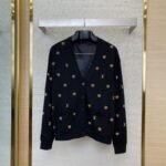 LV logo embroidered knitted wool cardigan