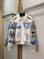 LV Bugs Bunny Leather Baseball Jersey Jacket Coat - 图片 5