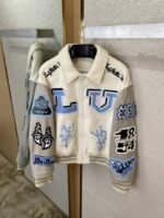 LV Bugs Bunny Leather Baseball Jersey Jacket Coat - 图片 7