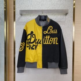 LV Patchwork Leather Baseball Jacket Coat