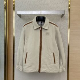 Miu Miu Monogrammed Logo Canvas Patchwork Leather Jacket Jacket