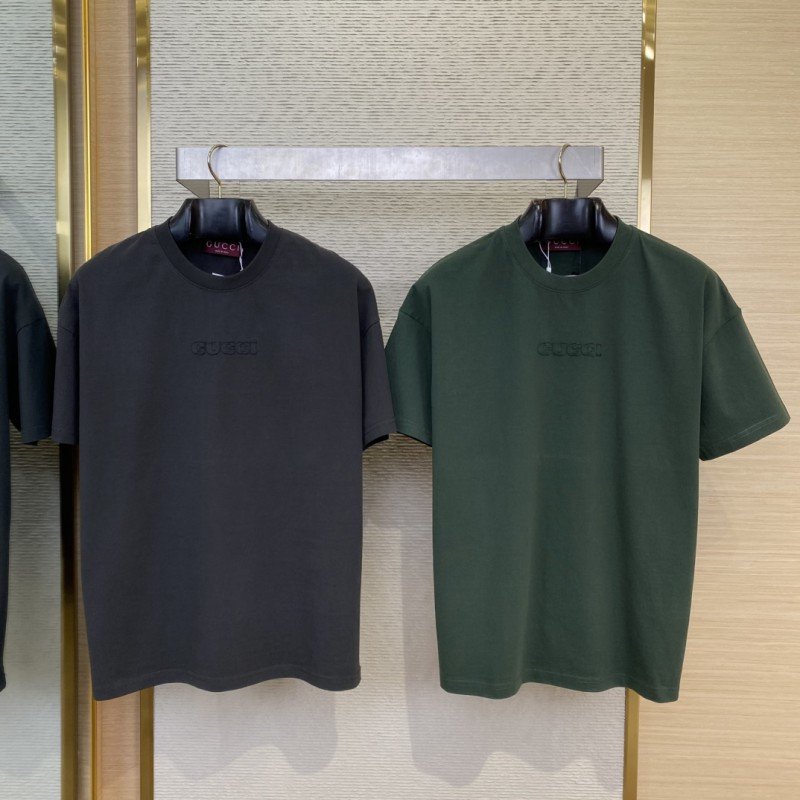 wsxc1740709136778_0-1.jpg Gucci Embroidered Logo Round Neck Short Sleeve T-Shirt Green - 图片 1
