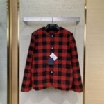 LV Check Turquoise Collarless Jacket Coat