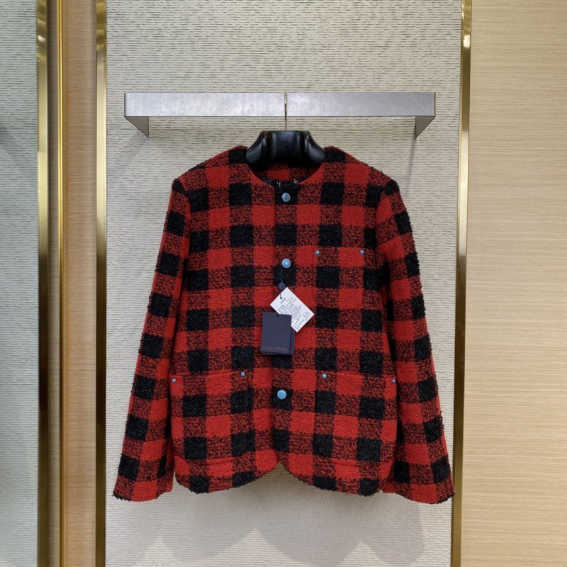 wsxc1740711402007_0.jpg LV Check Turquoise Collarless Jacket Coat - 图片 1
