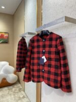 LV Check Turquoise Collarless Jacket Coat - 图片 3