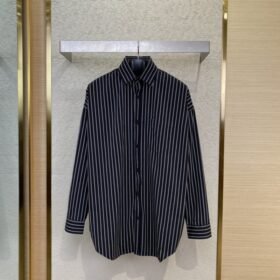 Balenciaga Monogrammed Striped Lapel Shirt