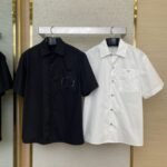 LV Beaded Embroidery Lapel Short Sleeve Shirt White