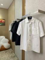 LV Beaded Embroidery Lapel Short Sleeve Shirt Black - 图片 3