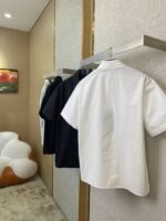 LV Beaded Embroidery Lapel Short Sleeve Shirt White - 图片 4