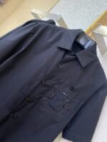 LV Beaded Embroidery Lapel Short Sleeve Shirt Black - 图片 6
