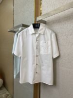 LV Beaded Embroidery Lapel Short Sleeve Shirt White - 图片 5