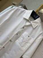 LV Beaded Embroidery Lapel Short Sleeve Shirt White - 图片 6