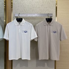 Dior Co-Branded Cat Embroidered Short Sleeve Polo Shirt Beige