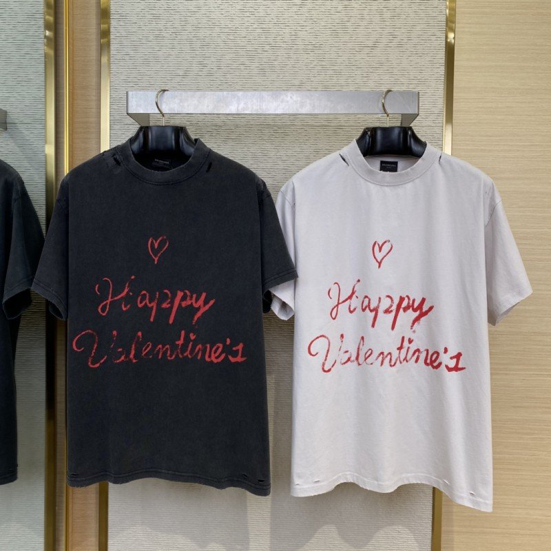wsxc1742345420552_0-1.jpg Balenciaga Love Hearts Graffiti Short Sleeve T-Shirt Black - 图片 1