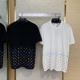 LV Rhinestone Gradient Knit Short Sleeve T-Shirt White